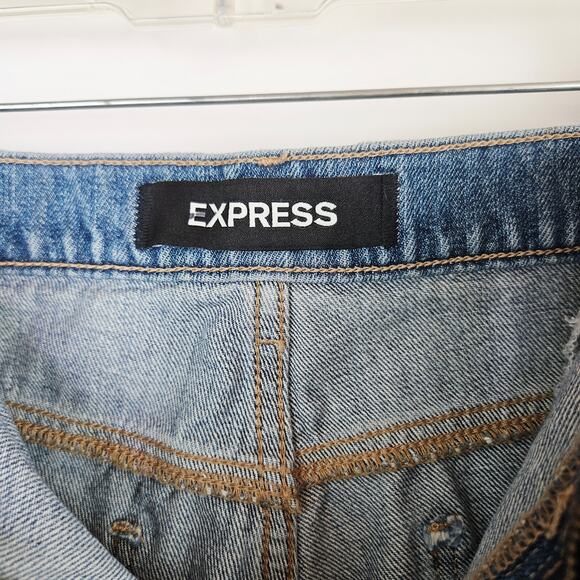 Express High Rise Straight Ankle Jeans Siz10 Light Wash Distressed Stretch Denim - Picture 7 of 13